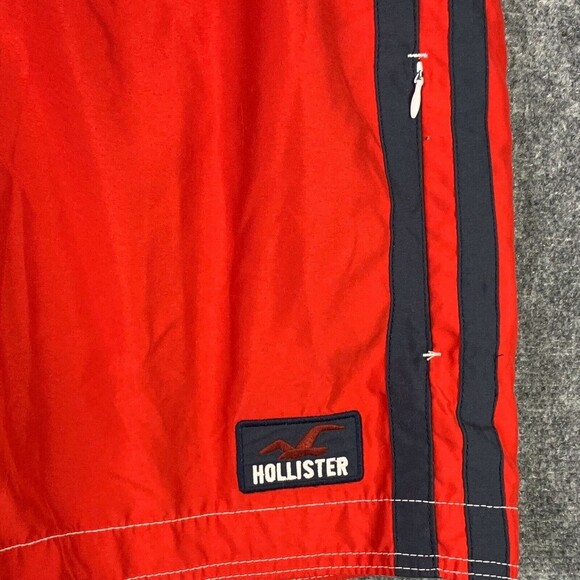 Hollister Cali Side Stripe Board Shorts Men Large Red Zip Pocket Tie Waist - Picture 6 of 6